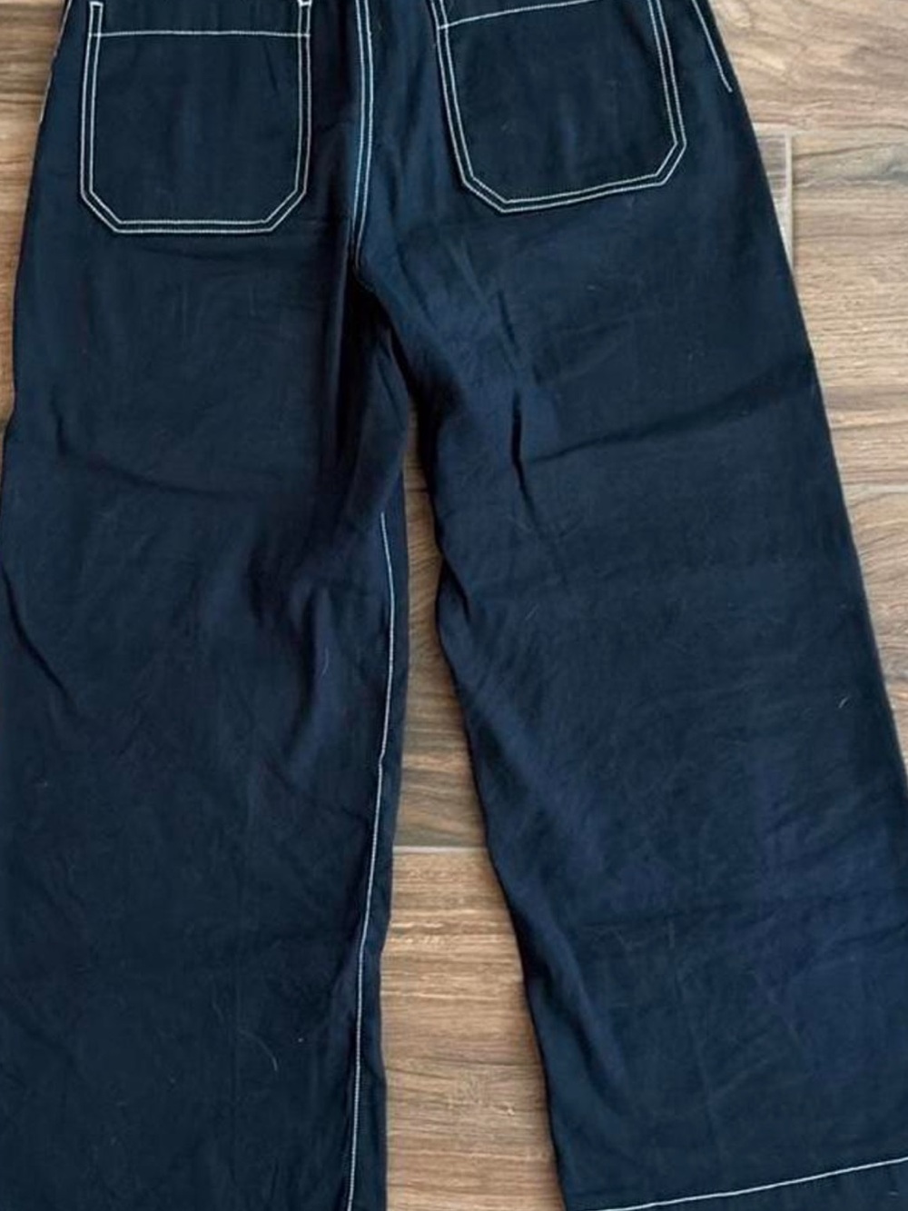 Maeve Wide Leg Flare “The Collette” Mid Rise Jeans in Navy contrast stitching - Picture 4 of 7
